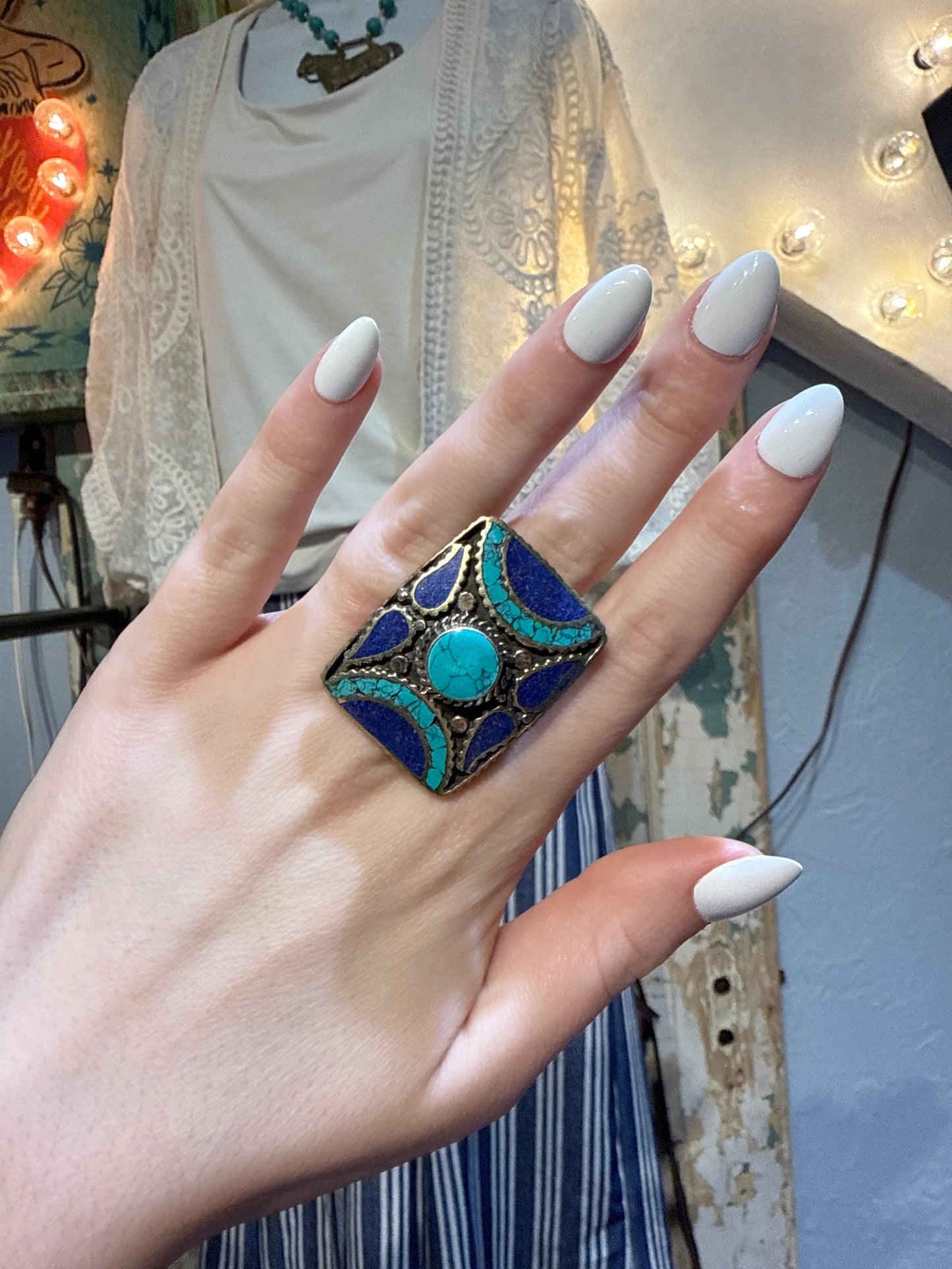 German Silver Turquoise Ring