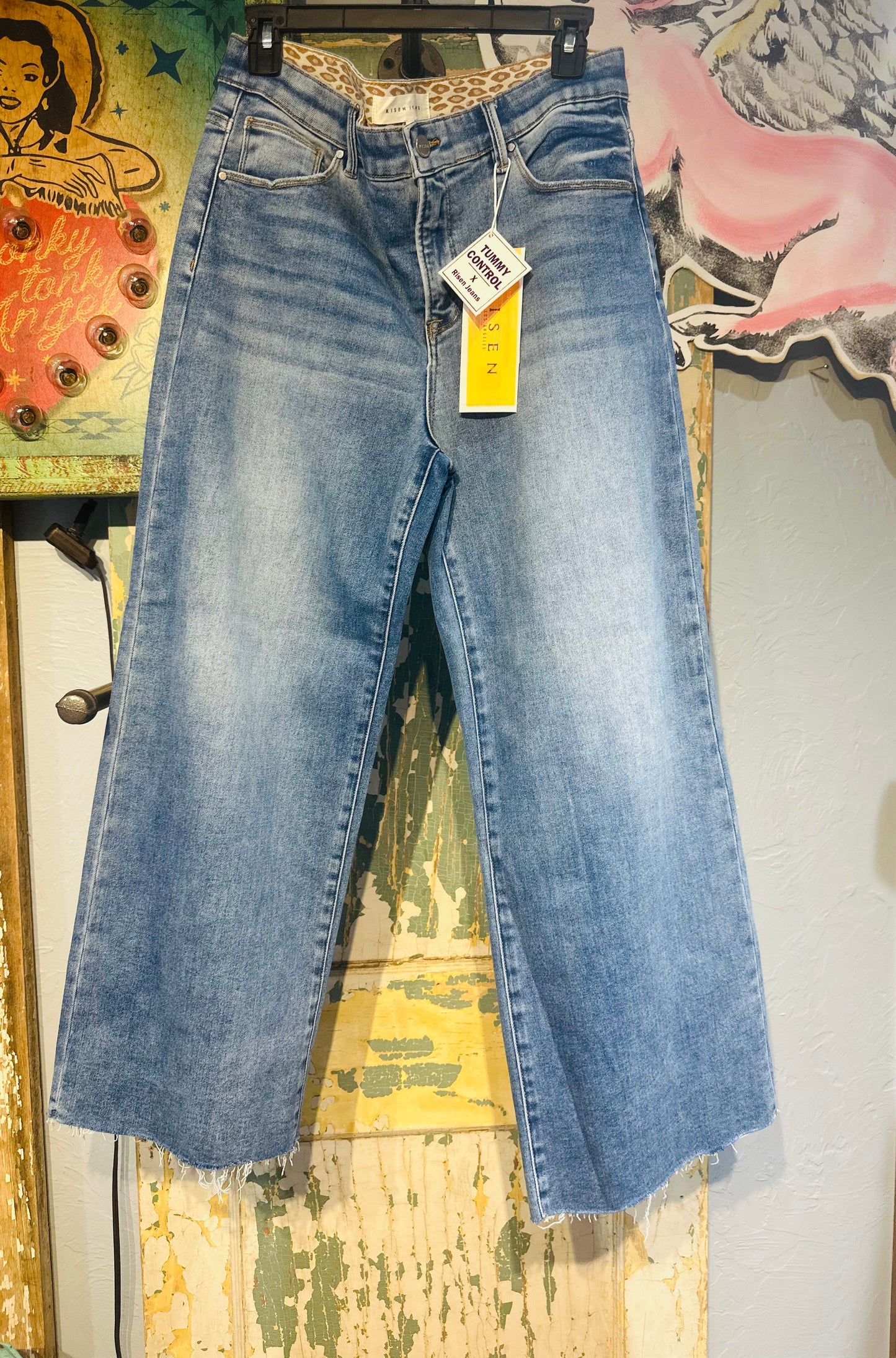 RISEN Mid Rise Crop Wide Jeans Color Medium