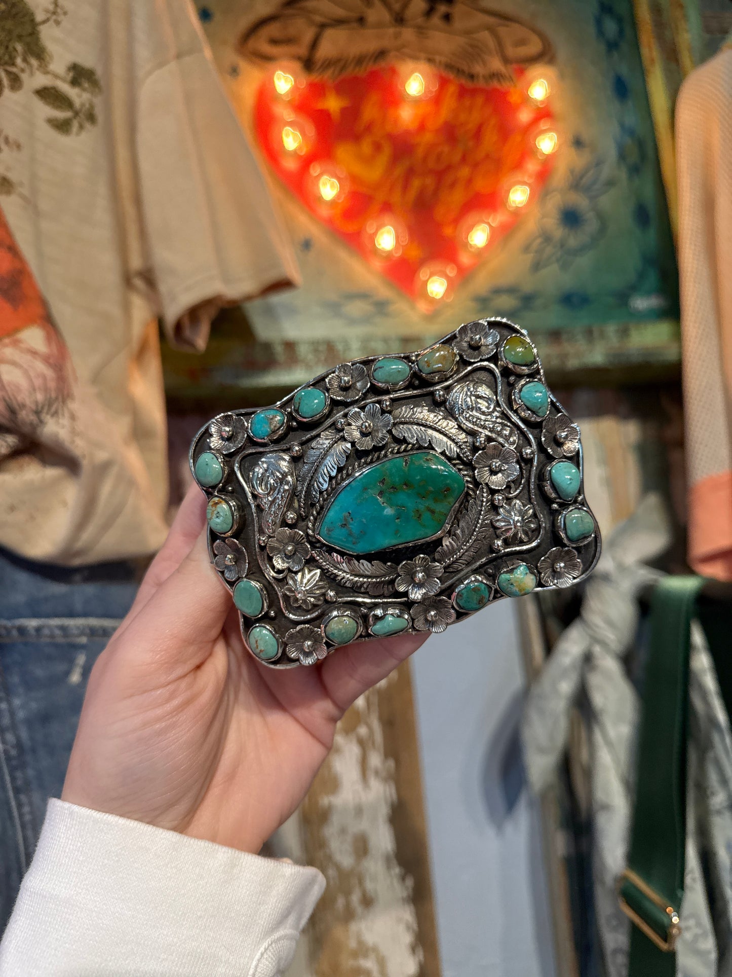 Turquoise Tibetan German Silver Belt Buckle