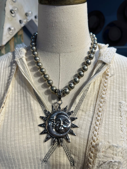 Inspired Silver Sun & Moon Necklace