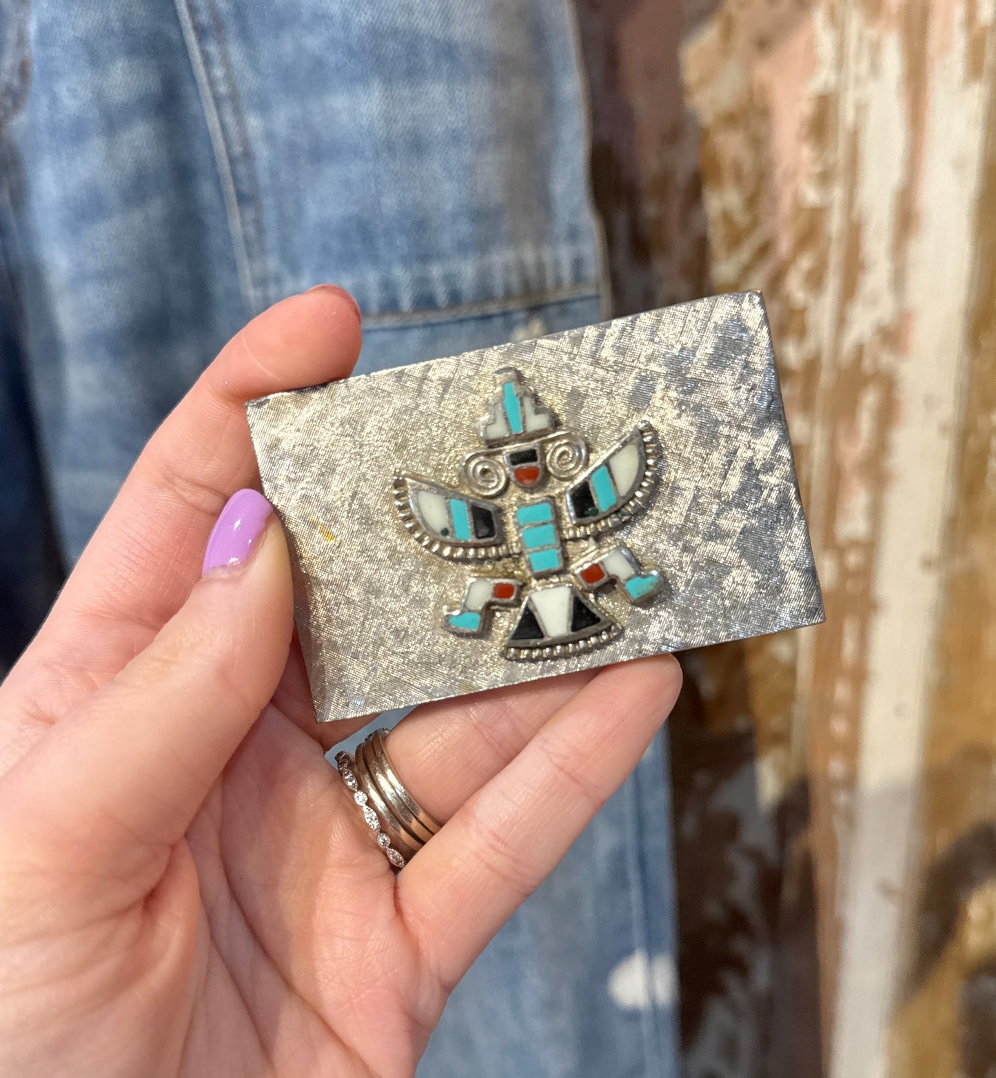 Vintage Inlay Thunderbird Belt Buckle