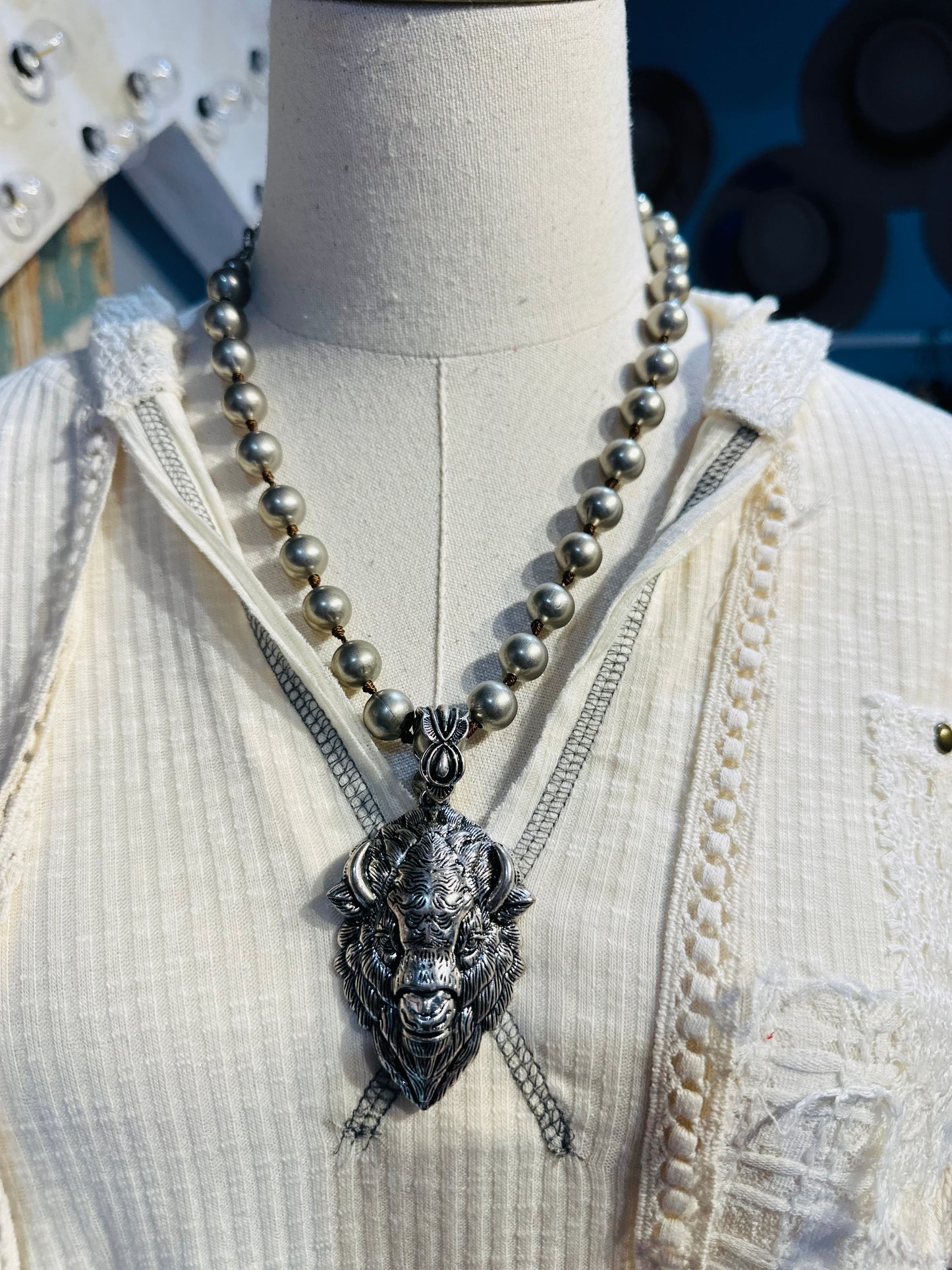 Inspired Silver Buffalo Necklace