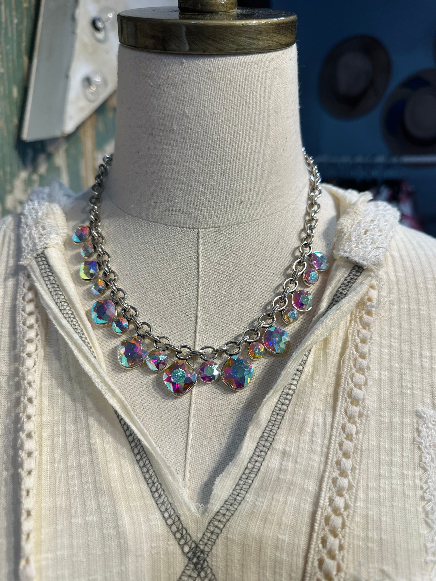 Inspired Silver & AB Crystal Charm Necklace