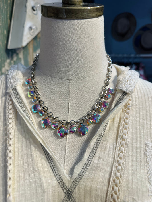 Inspired Silver & AB Crystal Charm Necklace