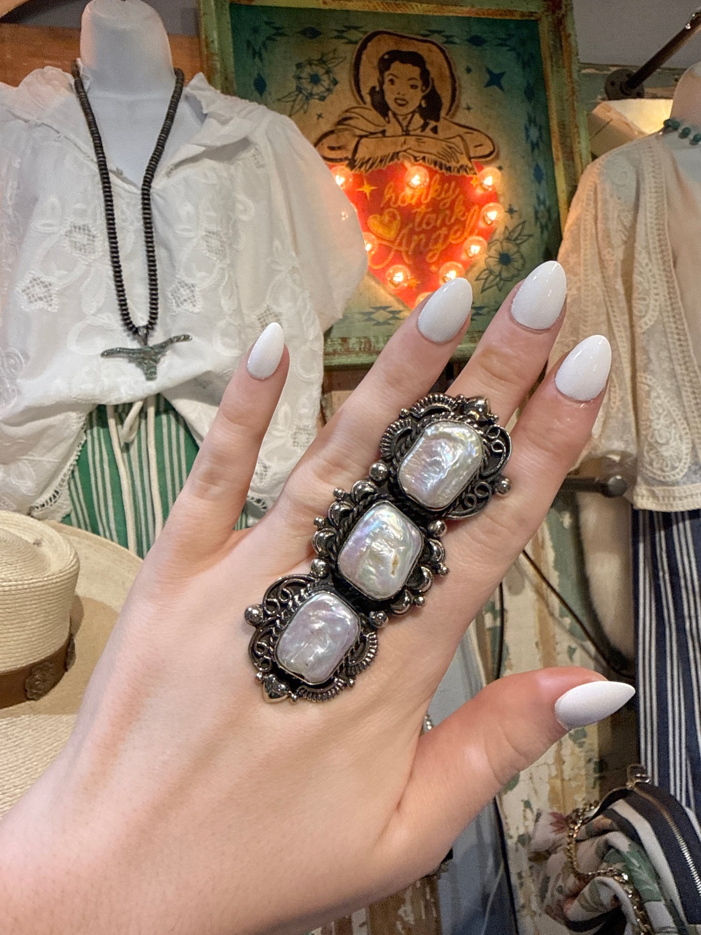 Mother of Pearl German Silver Ring