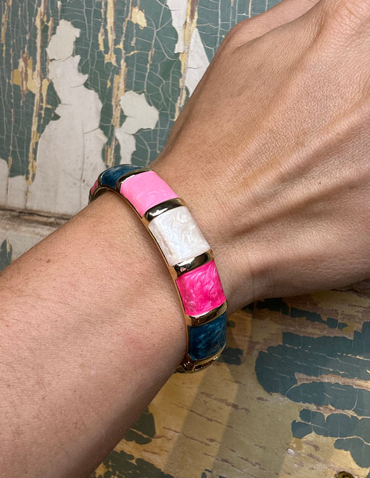 Pink, Blue, and White Enamel Magnetic Hinge Bangle