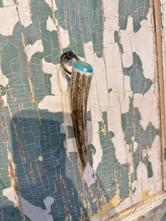Hand Carved Antler Shed with Kingman Turquoise Keychain