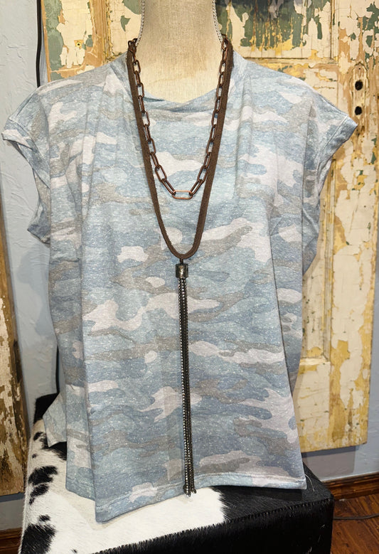 Blue Camo Cap Sleeve Layering Tee