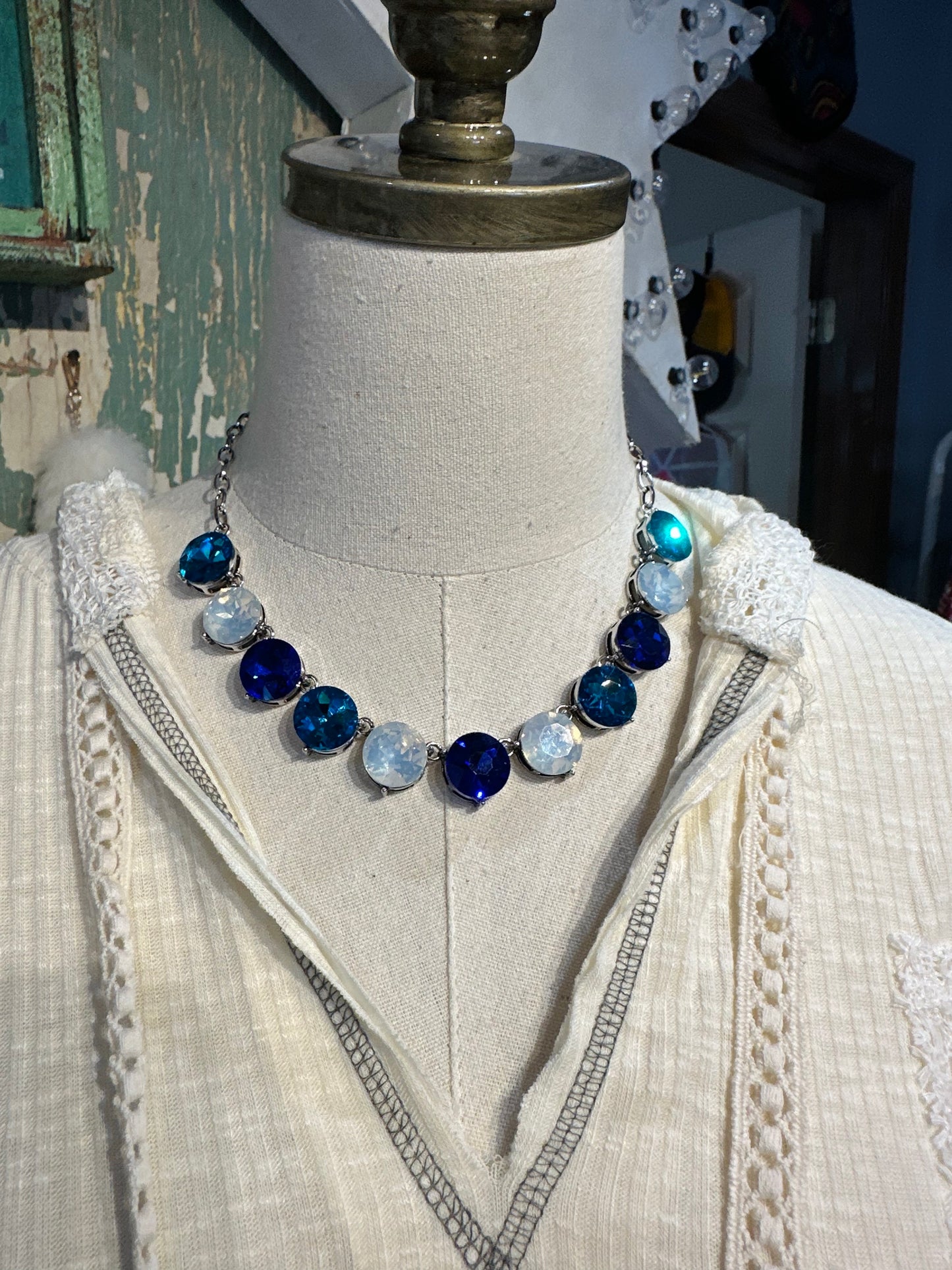 Inspired Silver & Blue Crystal Layering Necklace