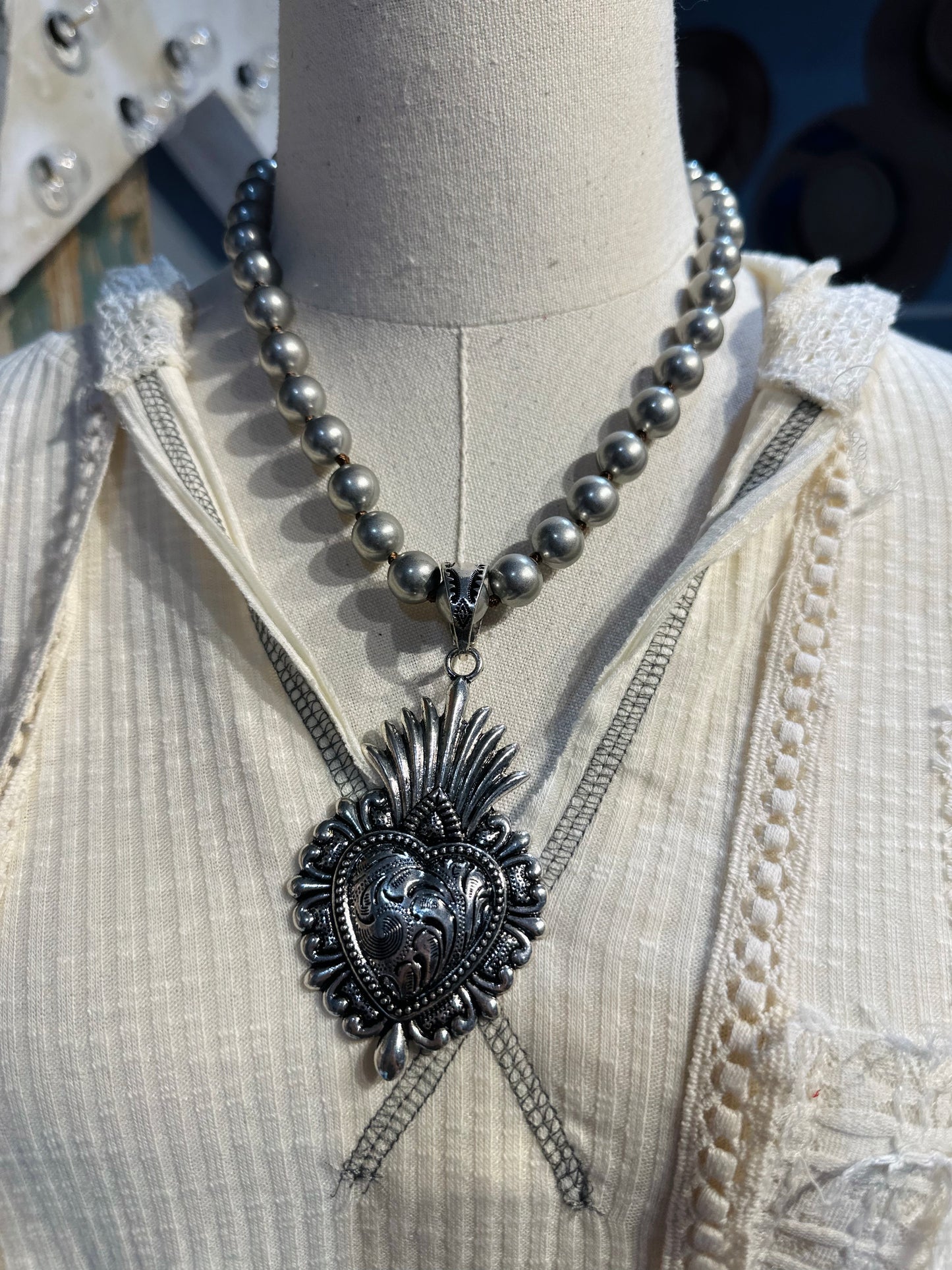 Inspired Silver Sacred Heart Necklace
