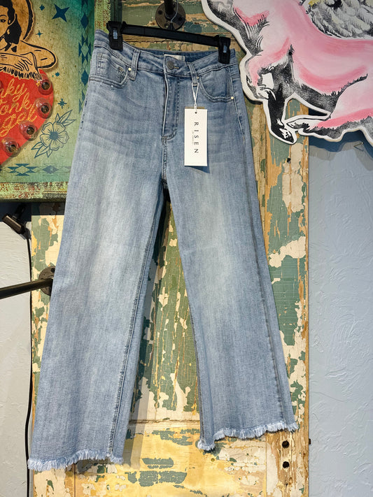 RISEN High Rise Crop Wide Leg-Fray Hem Jeans Color Light