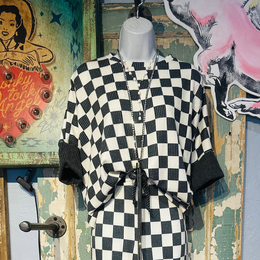 Black & White Checkered Short Sleeve Top