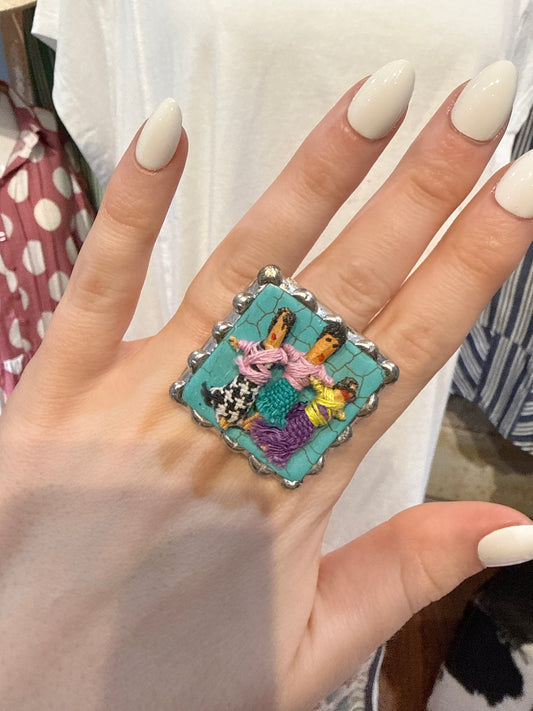 Worry Doll Howlite Turquoise Ring