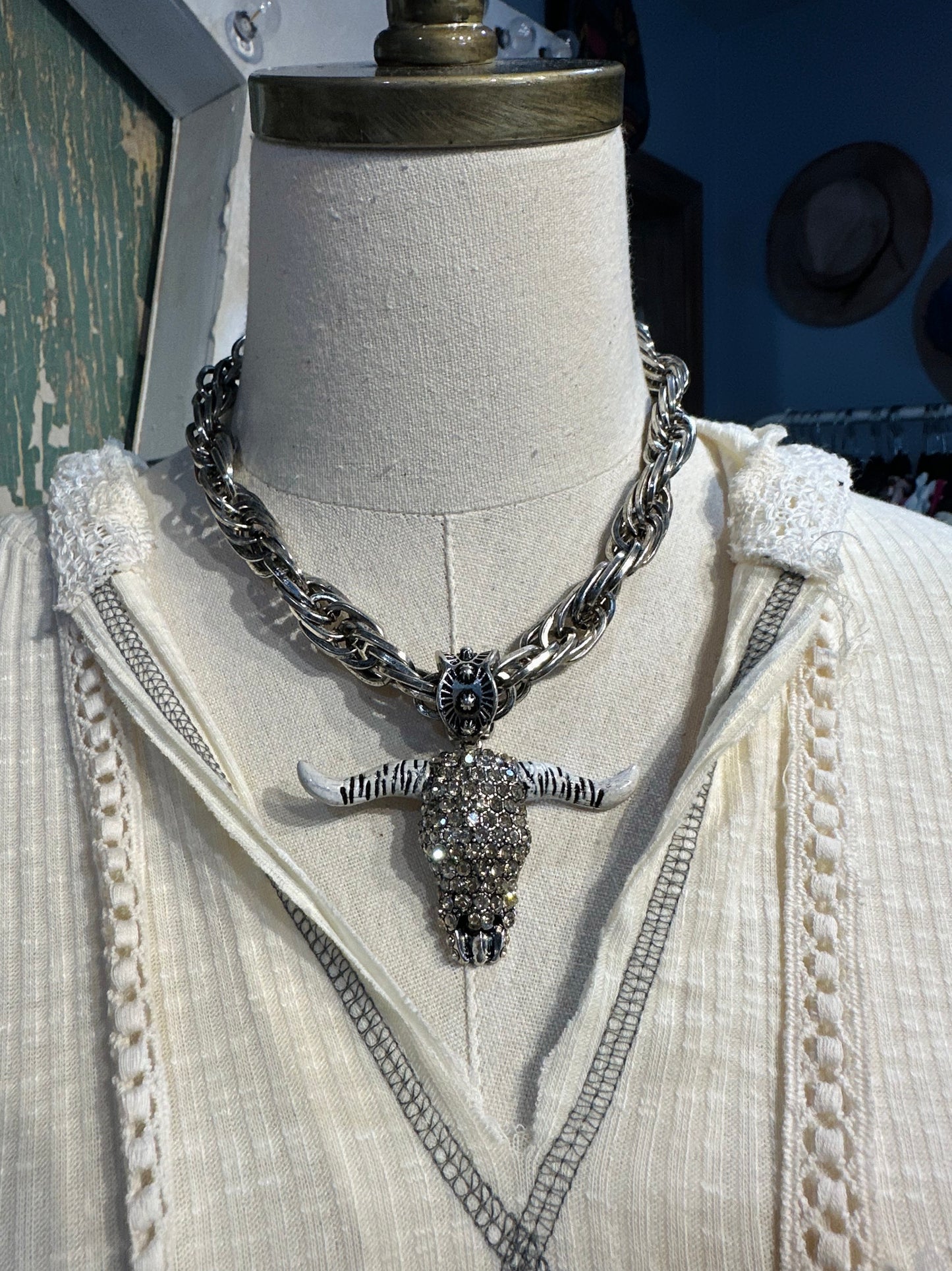 Inspired Silver & Gold Crystal Longhorn Necklace