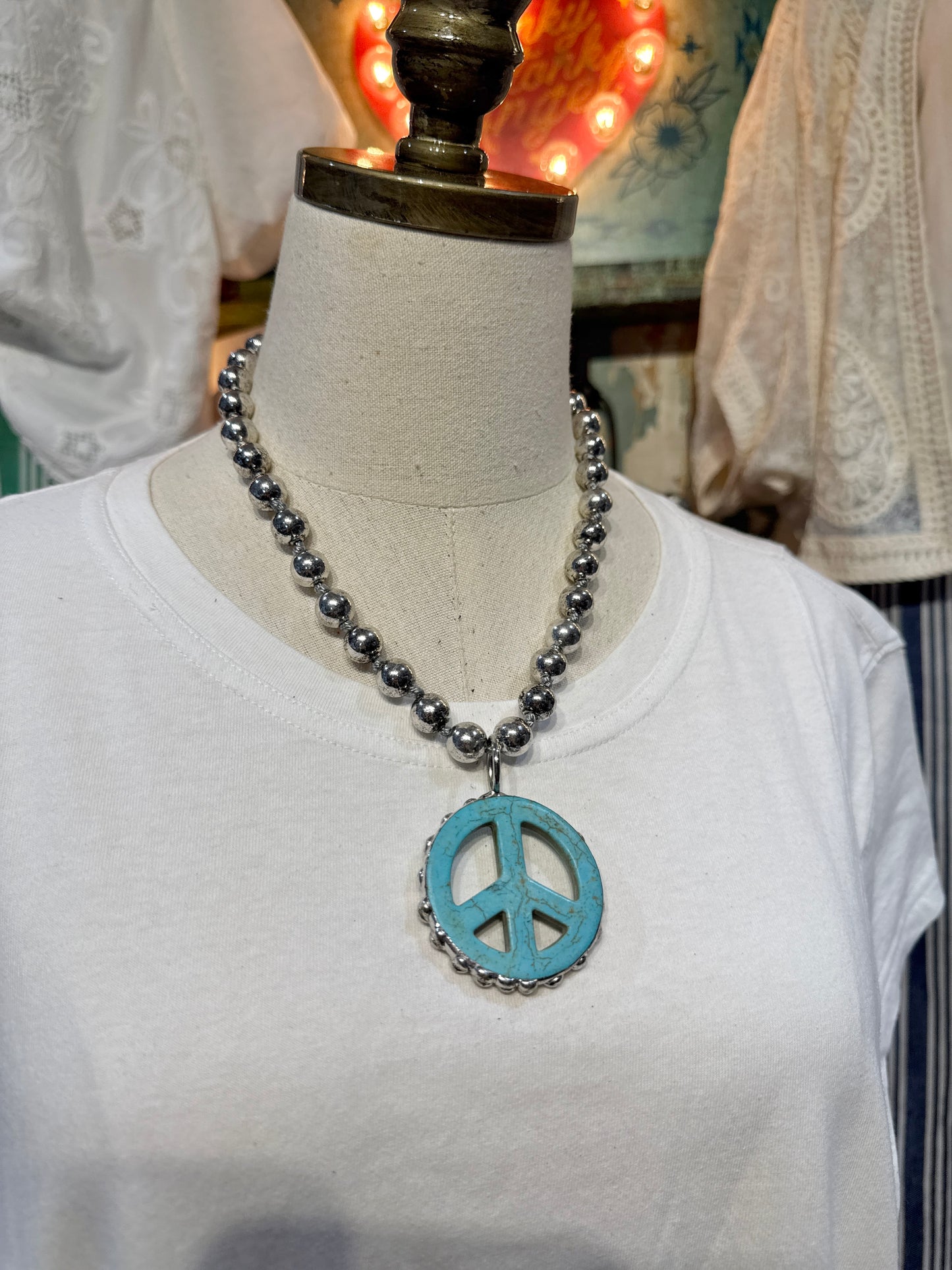 Howlite Turquoise Peace Sign Necklace