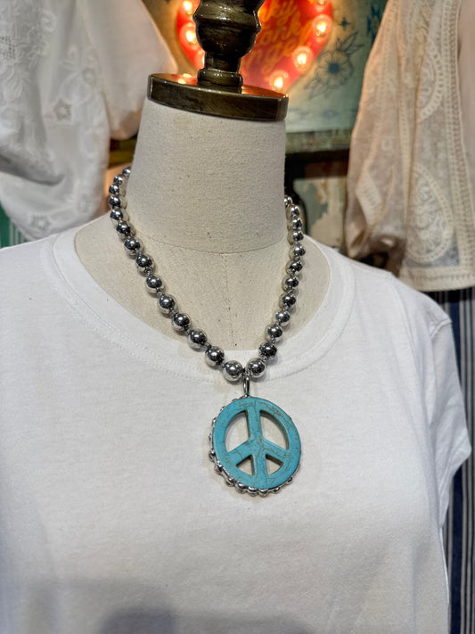 Howlite Turquoise Peace Sign Necklace