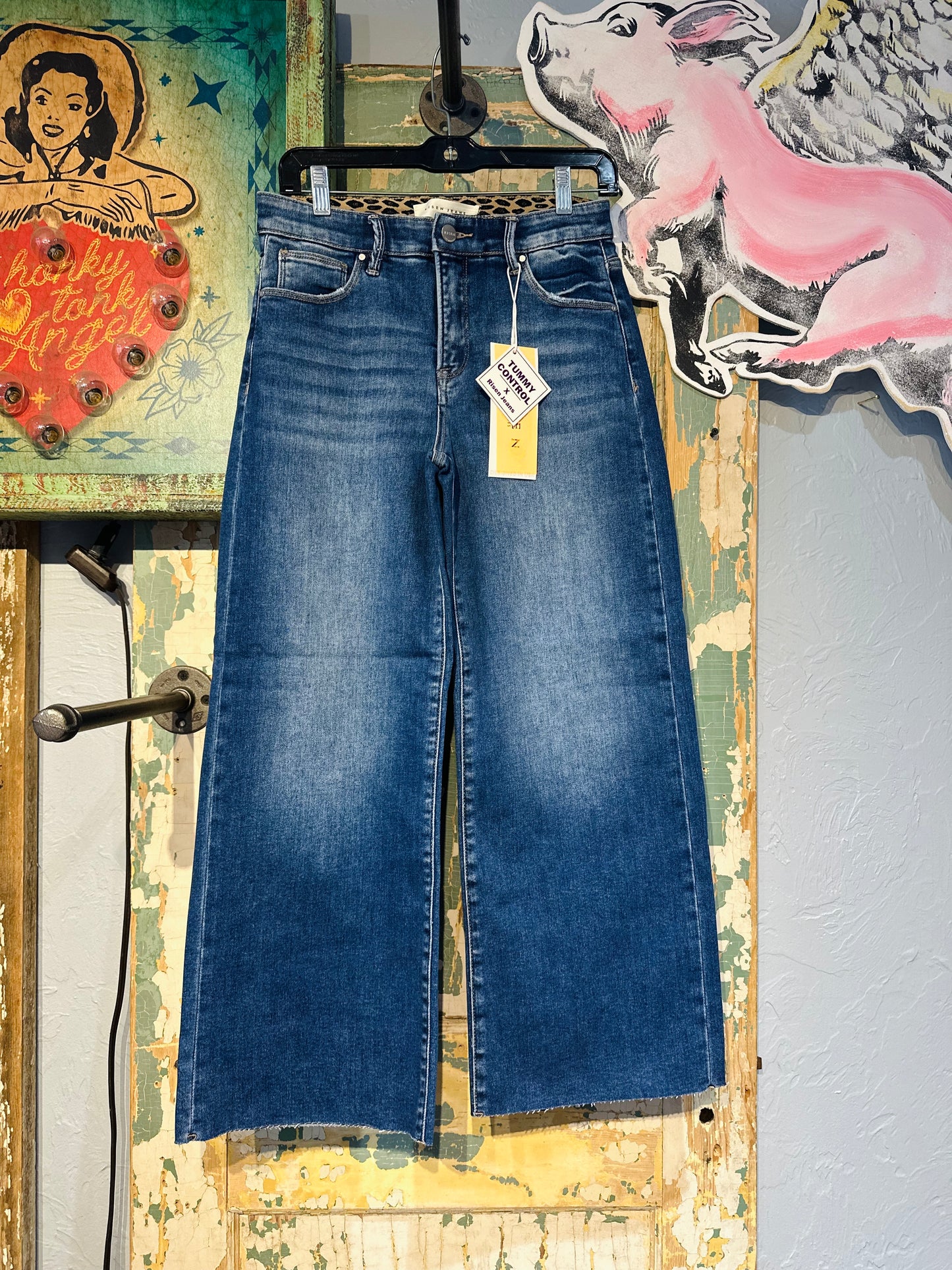 RISEN Mid-Rise Crop Wide Jeans Color Dark