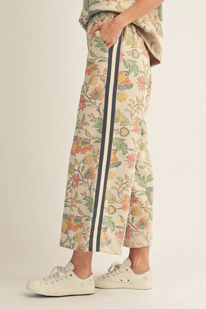 Floral Oatmeal Wide Leg Pants