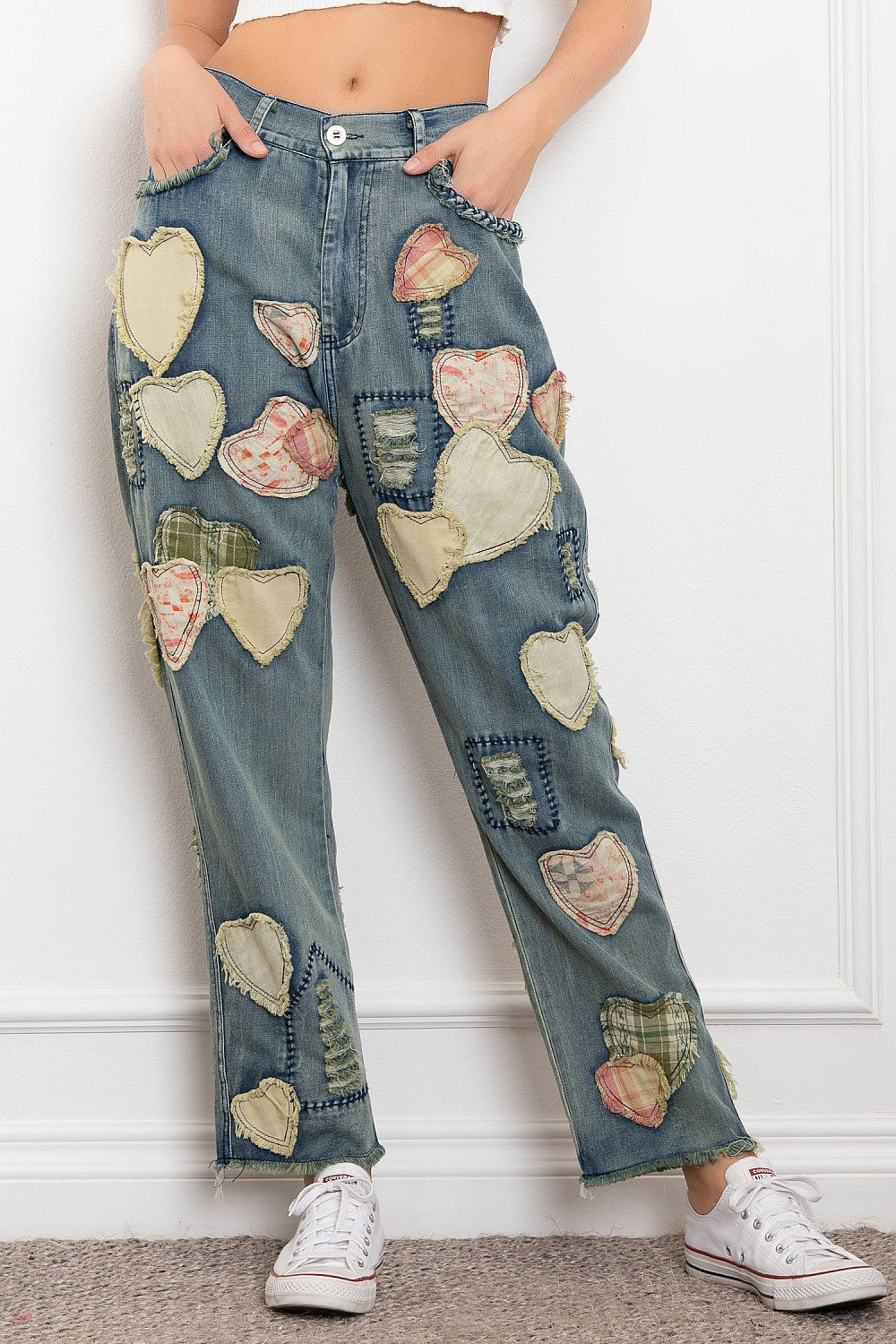 BlueVelvet Heart Patchwork Denim Pants