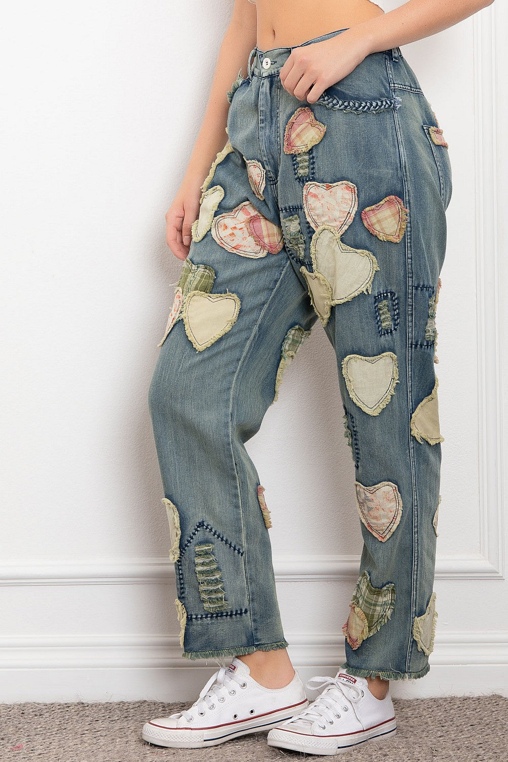 BlueVelvet Heart Patchwork Denim Pants