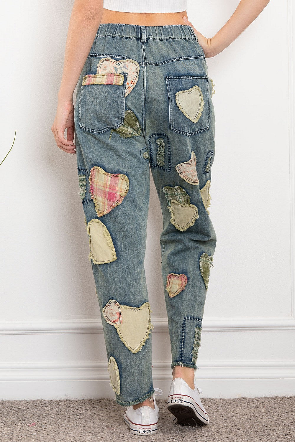 BlueVelvet Heart Patchwork Denim Pants