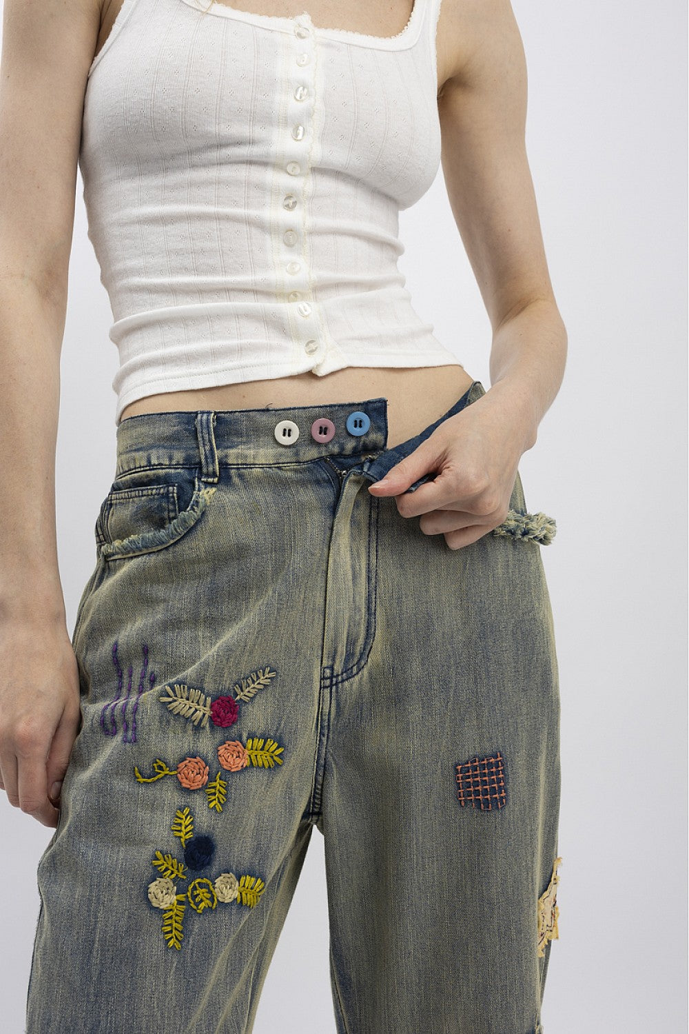 Blue Velvet Patchwork Star Denim Pants