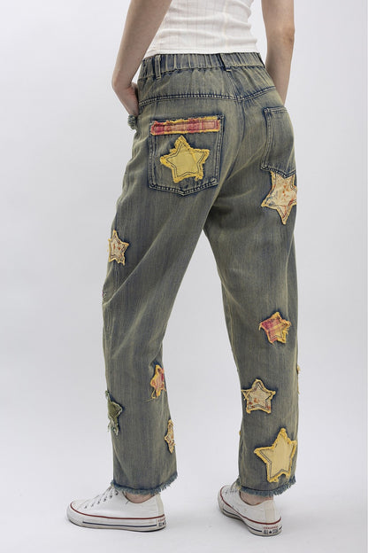 Blue Velvet Patchwork Star Denim Pants