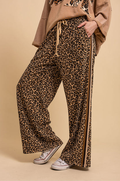 Blue Velvet Leopard Knit Wide-Cut Pull-On Pants