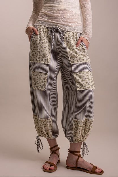 BlueVelvet Navy Stripe Floral Patch Pants