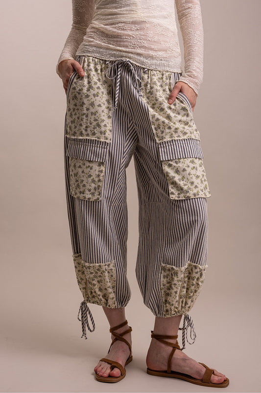 BlueVelvet Navy Stripe Floral Patch Pants