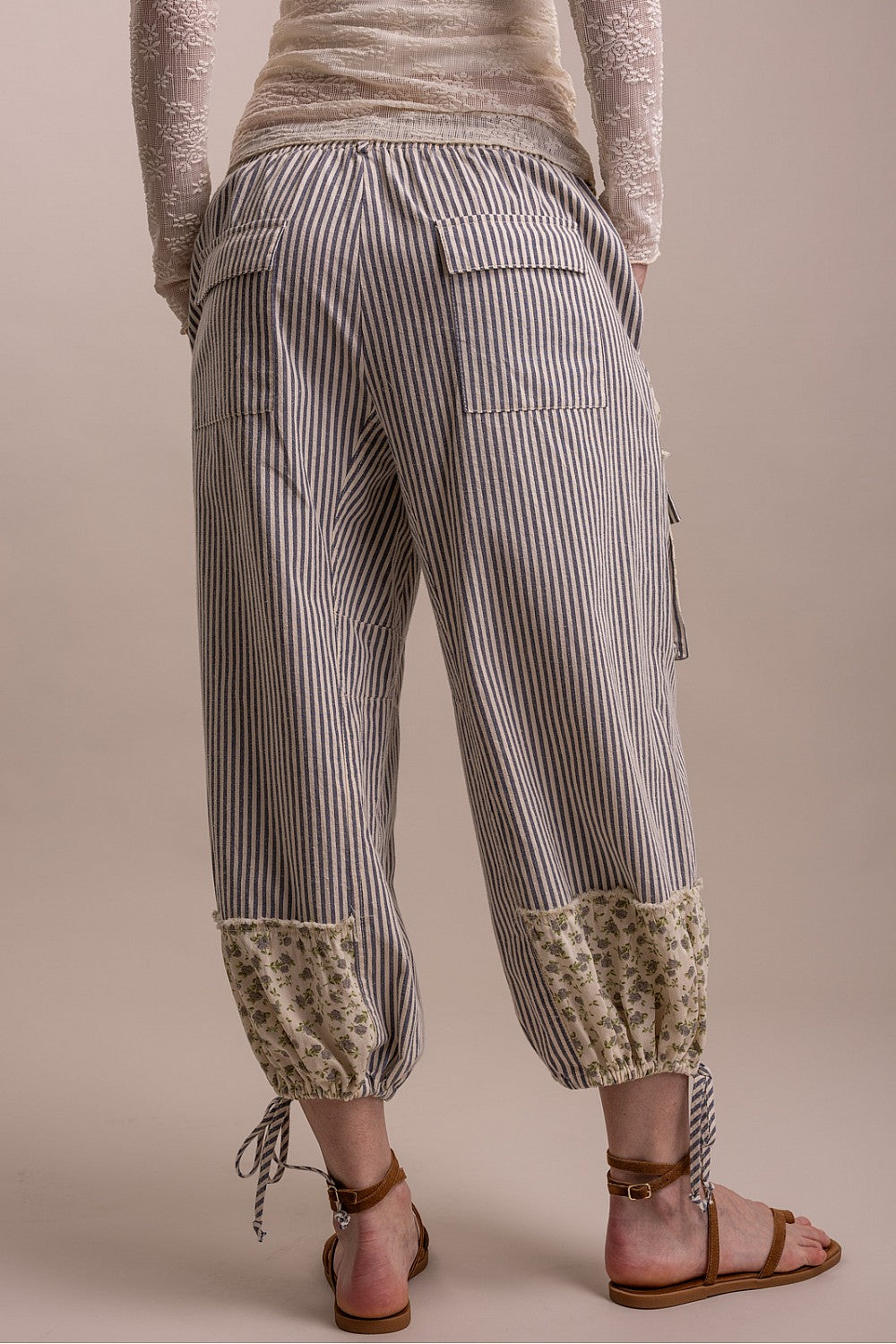 BlueVelvet Navy Stripe Floral Patch Pants