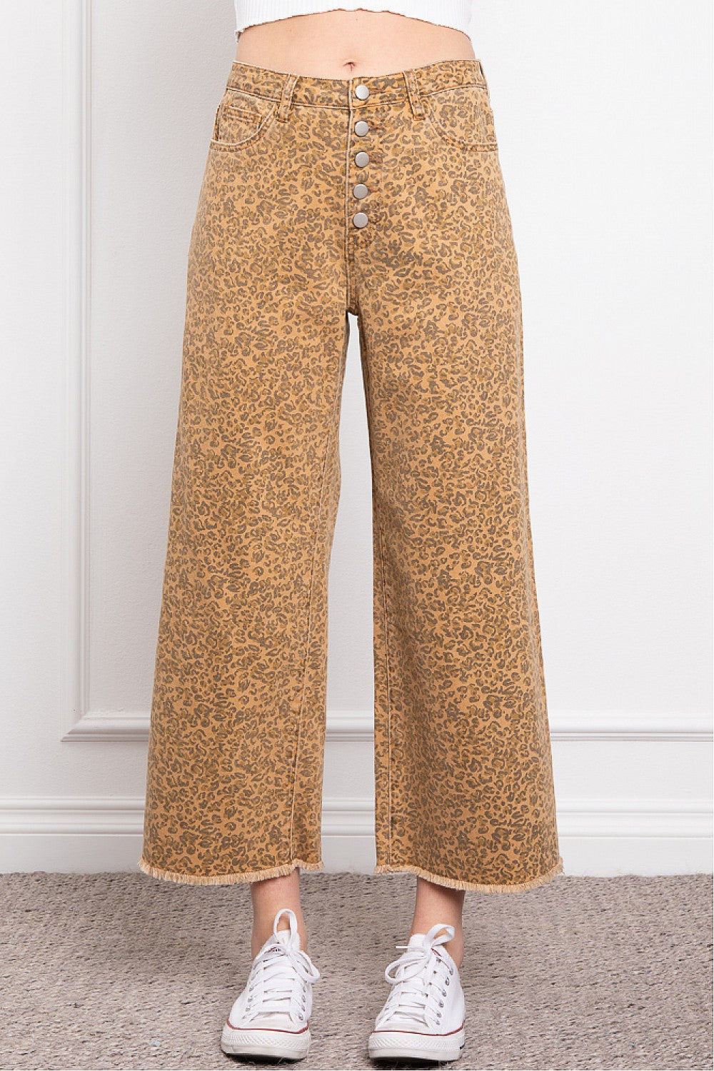 Blue Velvet Frayed Bottom Leopard Pants