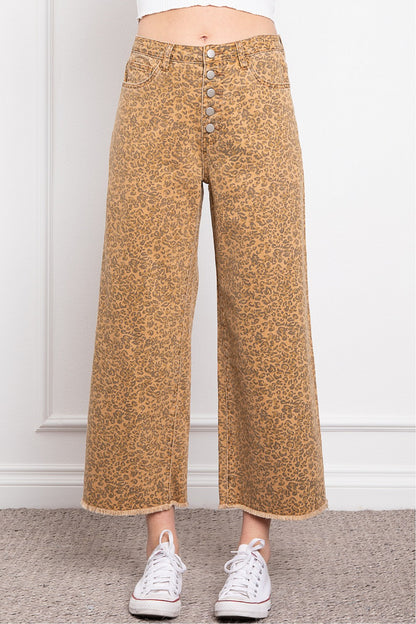 Blue Velvet Frayed Bottom Leopard Pants