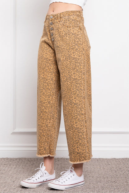 Blue Velvet Frayed Bottom Leopard Pants