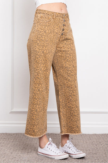 Blue Velvet Frayed Bottom Leopard Pants