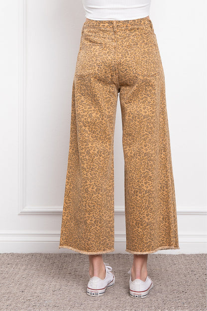 Blue Velvet Frayed Bottom Leopard Pants