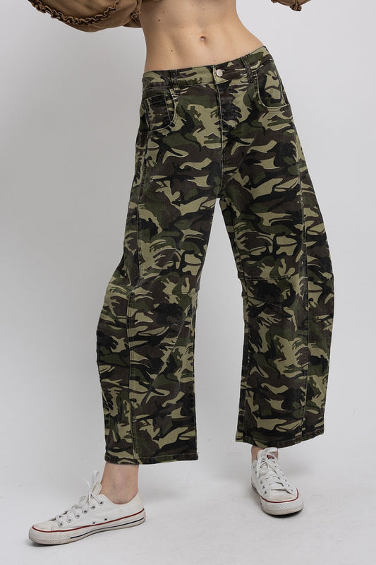Blue Velvet Camo Barrel Pants