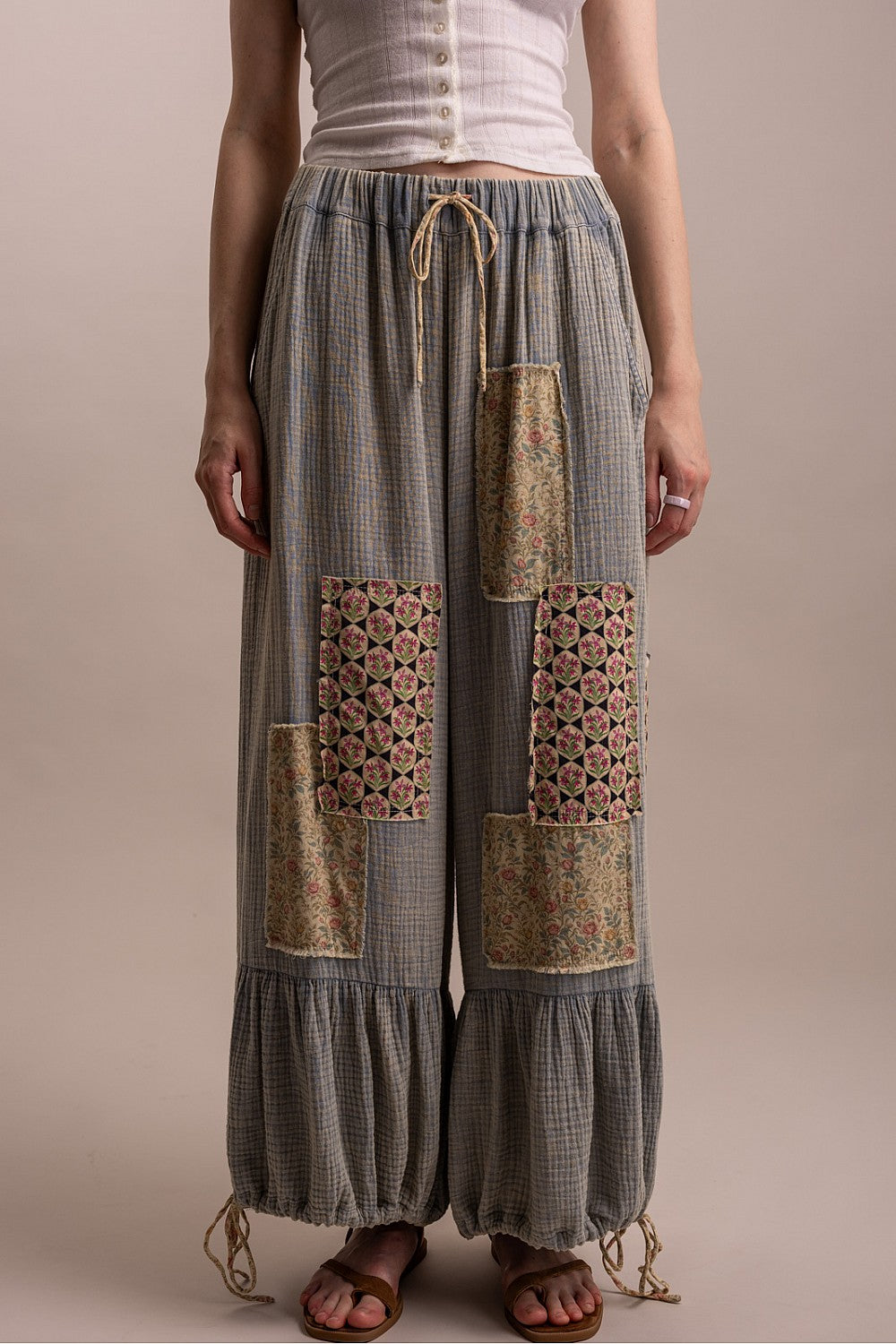 BlueVelvet Blue Patchwork Pants