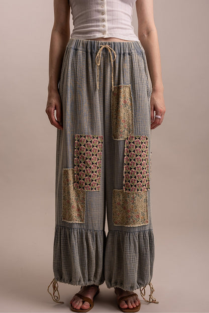 BlueVelvet Blue Patchwork Pants