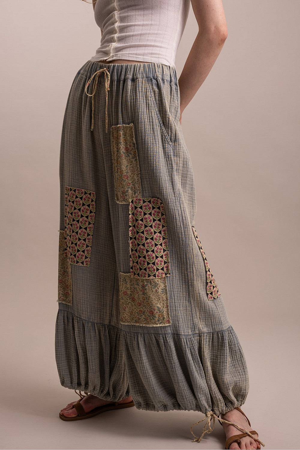 BlueVelvet Blue Patchwork Pants