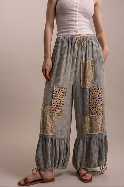 BlueVelvet Blue Patchwork Pants