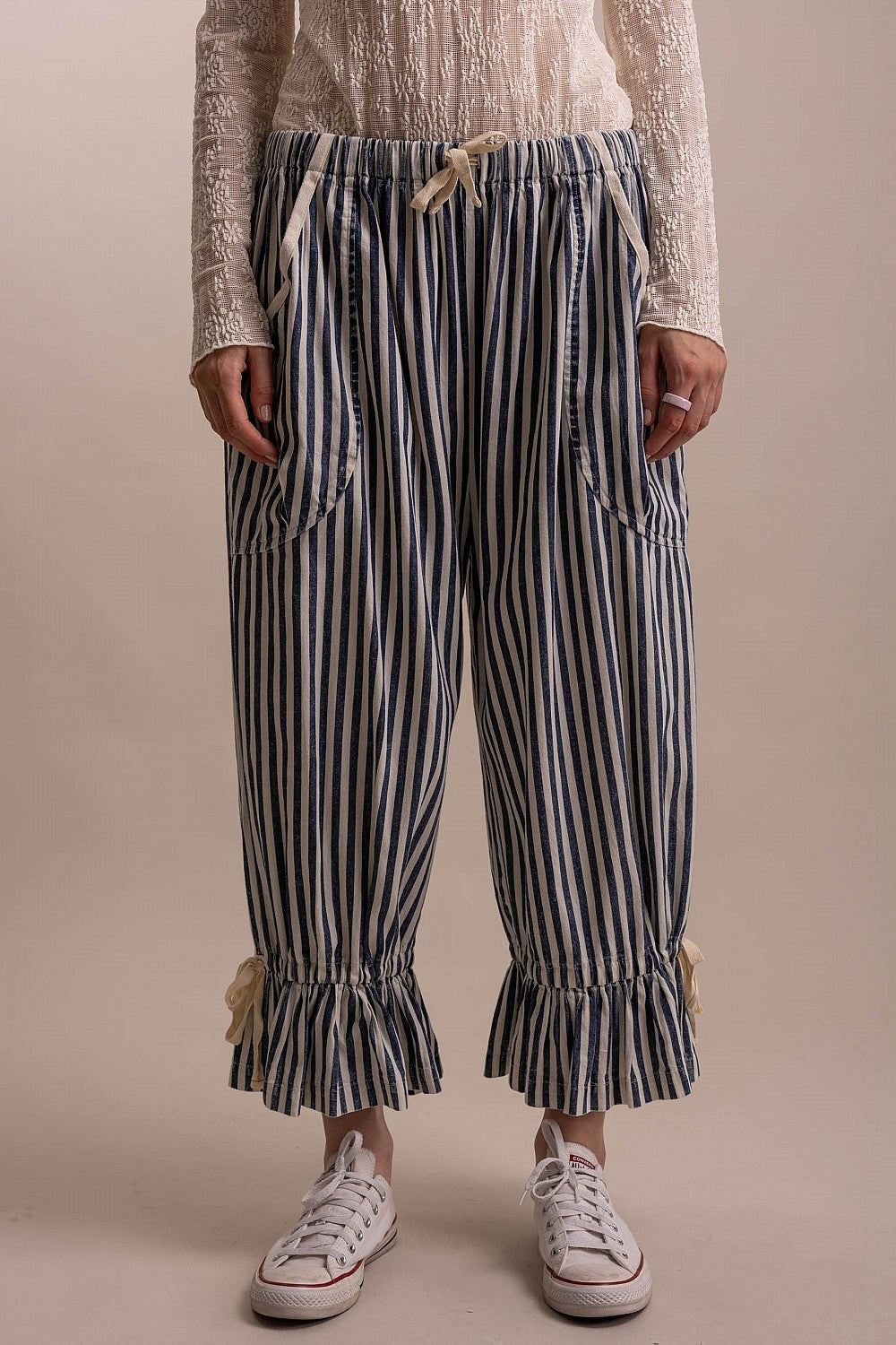 BlueVelvet Blue Stripe Ruffle Pants