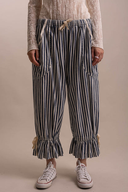 BlueVelvet Blue Stripe Ruffle Pants