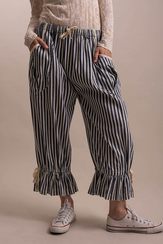 BlueVelvet Blue Stripe Ruffle Pants
