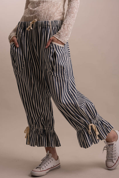 BlueVelvet Blue Stripe Ruffle Pants
