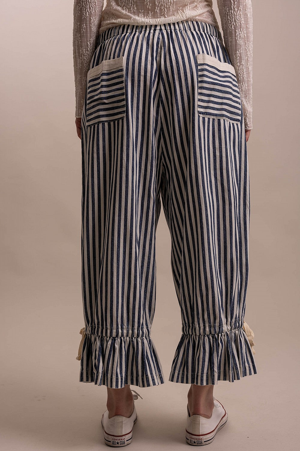 BlueVelvet Blue Stripe Ruffle Pants