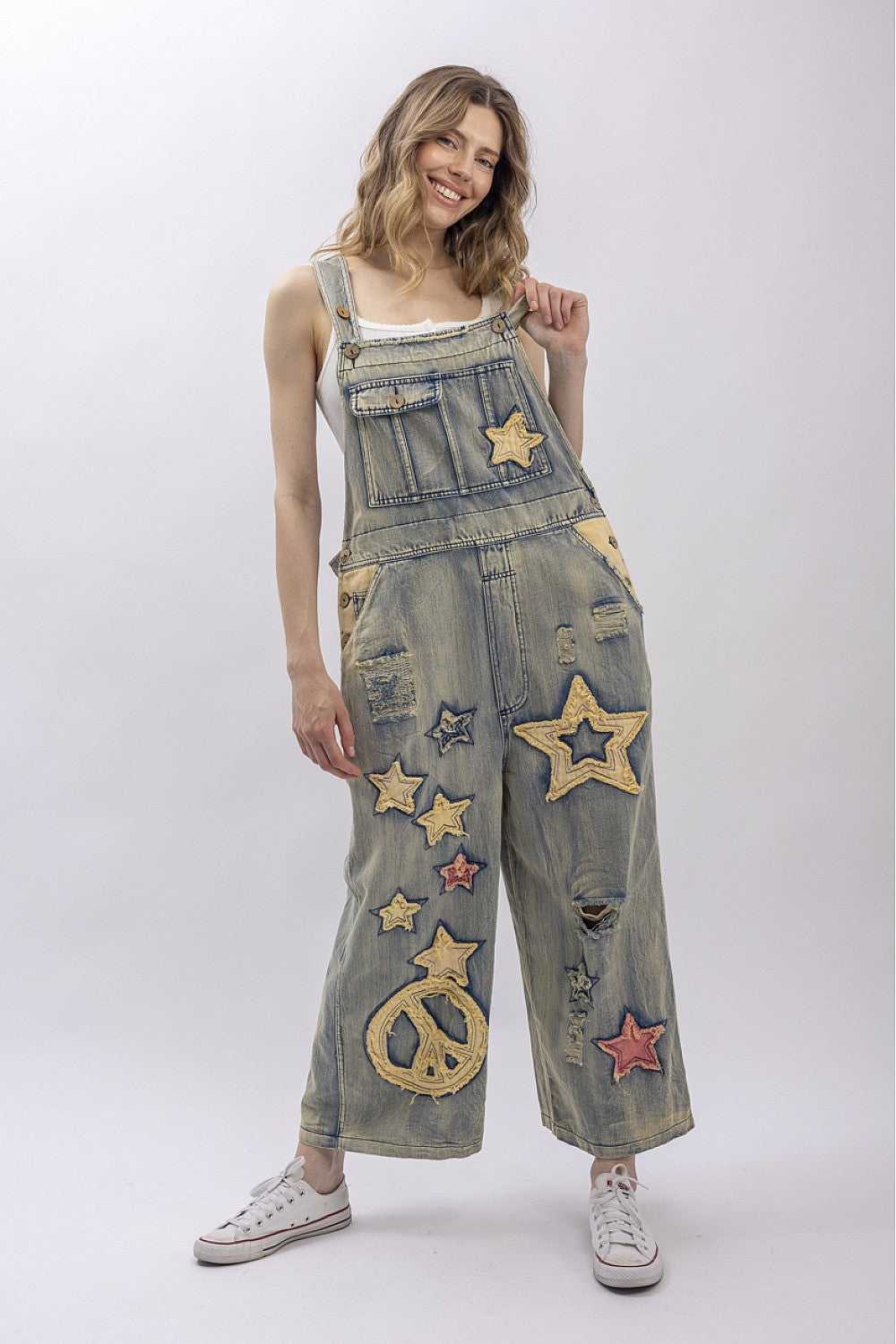 Blue Velvet Star Patchwork Overalls