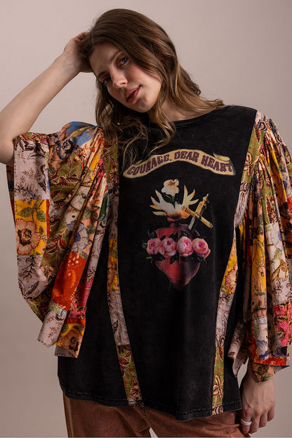 BlueVelvet Courage Dear Heart Graphic Poncho Top