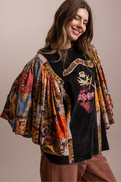 BlueVelvet Courage Dear Heart Graphic Poncho Top