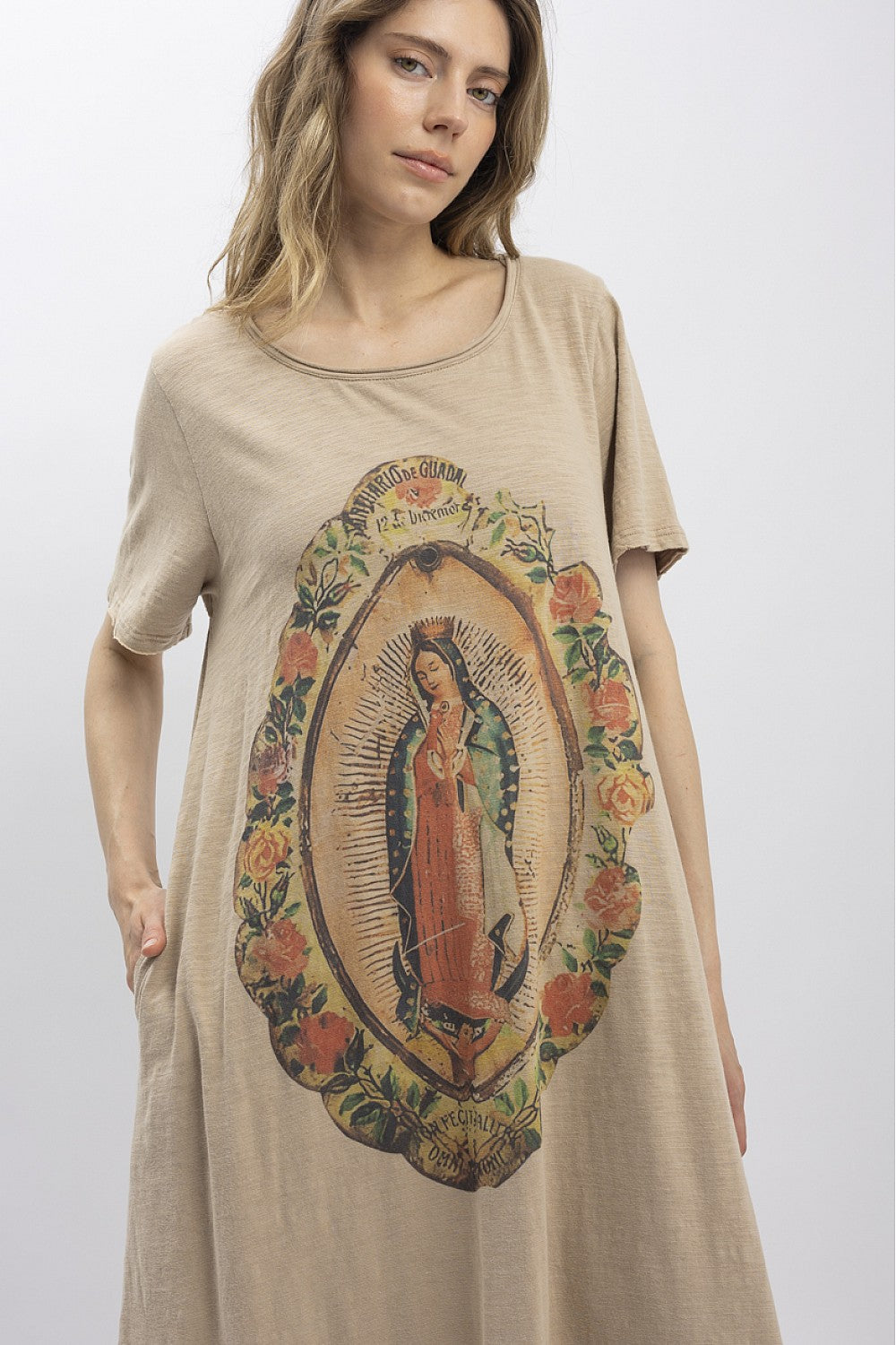 Blue Velvet Taupe Virgin Mary Dress